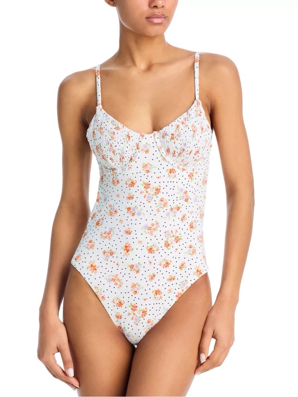AQUA Bloomingdale’s Floral Smocked Underwire One Piece Swimsuit NWT XL